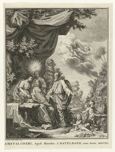 Schrijver omringd door allegorische figuren