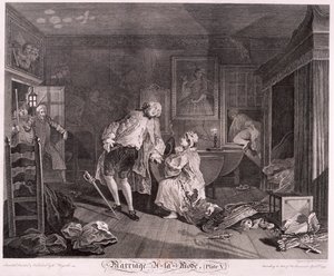 Marriage a la mode, Plaat V, 1745 door Simon Francois Ravenet