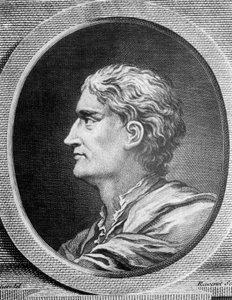 Portret van Isaac Newton (1642-1727), Engelse natuurkundige en wiskundige, gravure door Simon Francois Ravenet (1706-1774)
