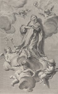 De Extase van Sint Catharina van Siena, knielend op een wolk gedragen door engelen, 1729-40