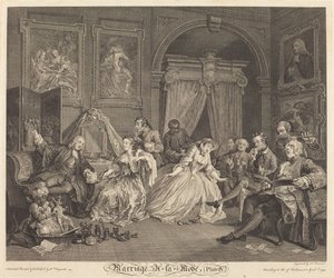 Huwelijk à la Mode: pl.4 door Simon Francois Ravenet I after William Hogarth