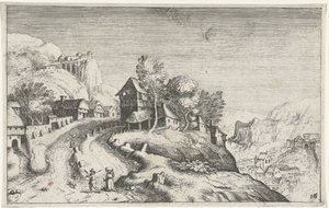 Dorp in een berglandschap door Simon Frisius (attributed to)