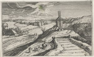 Heuvellandschap met een windmolen