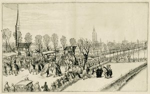 Aankomst van de vijf Spaanse ambassadeurs te Rijswijk, februari 1608 door Simon Frisius