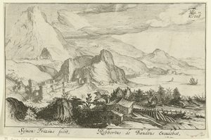 Berglandschap met bebouwing door Simon Frisius