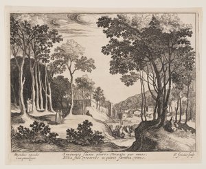 Christus geneest de bloedige vrouw, uit Landschappen met scènes uit het leven van Christus door Simon Frisius