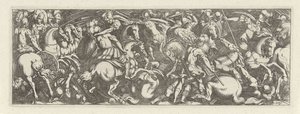 Gevecht tussen cavaleristen en infanteristen (Cavalerie, series title) Faecvnda qvam sit acris ingeni viris dilecta Phaebo et gratys Florentia, sat indicant pvgnae, enthea vi pectoris quas Mercuri sculpsit cliens tempestiv (series title)