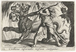 Hercules vangt Cerberus door Simon Frisius