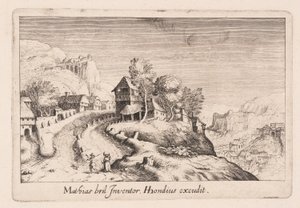 Landschap met een pad op een berg door een dorp, uit Topographia Variarum Regionum