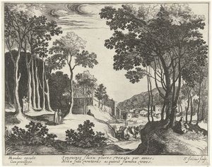 Landschap met Christus en de genezing van de bloedvloeiende vrouw
