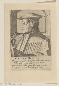 Portret van Caspar Hedio door Simon Frisius