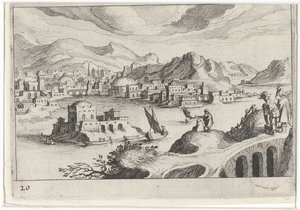 Stadsgezicht in een rivierdal door Simon Frisius