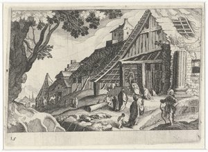 Stadsgezicht met de aanbidding der koningen door Simon Frisius