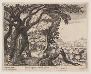 De vlucht naar Egypte, uit Landschappen met scènes uit het leven van Christus door Simon Frisius