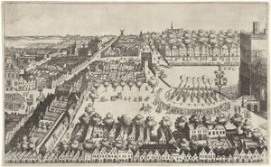 Vreugdevuren te Den Haag na de afkondiging van het bestand, 1609 door Simon Frisius