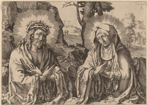 De Verlosser en de Maagd door Simon Frisius after Lucas van Leyden