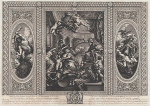 Een allegorische scène die de voordelen van James