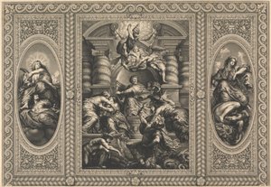 Het Plafond van het Banketgebouw in Whitehall: De Vredige Regering van James I door Simon Gribelin