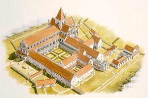 Luchtfoto van Byland Abbey (aquarel op papier)