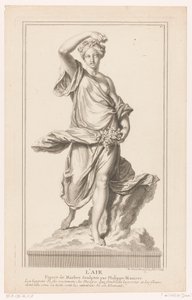 Sculptuur van een jonge vrouw op een wolk met rozen in haar hand door Simon Henri Thomassin
