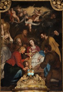 Parochiekerk (Nederename, Sint-Vedastuskerk). Interieur. Het hoogaltaar. Aanbidding der Wijzen. Simon De Paepe. Ca 1660-1670. door Simon II de Pape