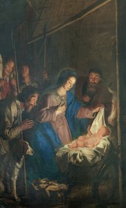 Parochiekerk (Onze-Lieve-Vrouw-Hemelvaartkerk). Interieur. Schilderij. Kersttafereel. Simon De Paepe. Oorsprong abdij Ename (?) door Simon II de Pape