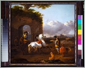 Ruiters in een Italiaans Landschap door Simon Johannes van Douw