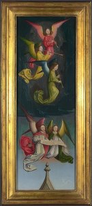 Het koor van de engelen (altaarstuk van de abdij van St. Bertin) door Simon Marmion