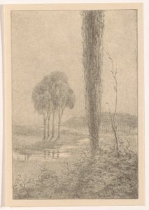 Landschap met bomen en beek door Simon Moulijn