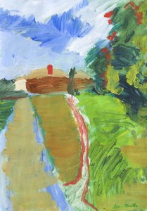 Stoep  binnenweg naar huizen, 2024 (acryl op papier) door Simon Neville