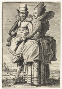 Man en vrouw gekleed volgens de mode van ca. 1625 door Simon Poelenburg (attributed to)