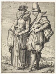 Man en vrouw gekleed volgens de mode van ca. 1625