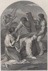 Christus gevallen onder het gewicht van het kruis, met twee mannen die helpen, ca. 1729 door Simon Vallee
