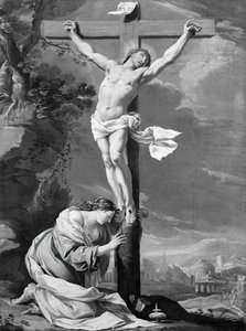 Christus aan het Kruis met Maria Magdalena, 1640-1650 door Simon Vouet