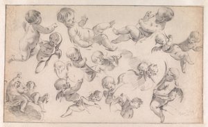 Studie voor een decoratie met putti door Simon Vouet