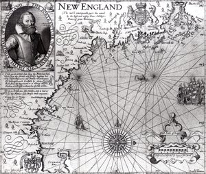 Kaart van de kust van New England, waargenomen en beschreven door kapitein John Smith (1580-1631) 1614, uit 