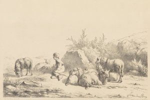 Herder en schapen door Simon van den Berg