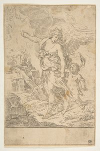 Een beschermengel die met een kind wandelt, ca. 1640