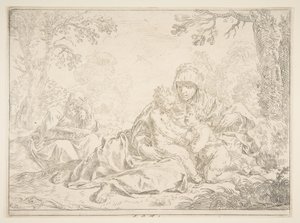 Heilige Familie met Sint Johannes de Doper, ca. 1637-1640 door Simone Cantarini