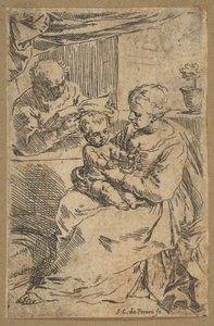 Heilige Familie met een rozenkrans door Simone Cantarini