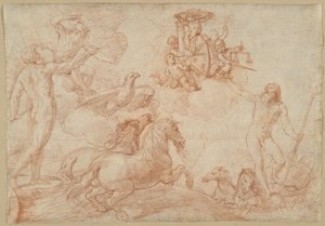 Jupiter, Neptunus en Pluto brengen eer aan het wapen van kardinaal Borghese door Simone Cantarini
