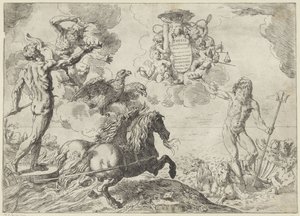 Jupiter, Neptunus en Pluto bieden hun kroon aan het wapen van kardinaal Scipione Borghese aan