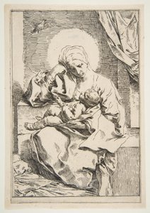 Madonna en Kind met een vogel, ca. 1635-1636 door Simone Cantarini
