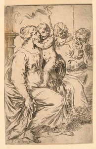 De Heilige Familie met Sint Jan door Simone Cantarini