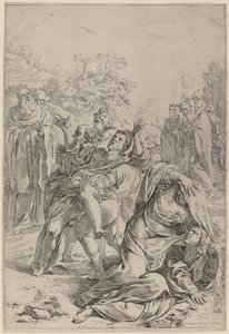 Sint Benedictus geneest de Bezetene door Simone Cantarini after Lodovico Carracci