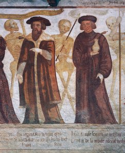 De dood met de hertog en de dokter, detail uit De Dodendans door Simone II Baschenis