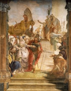 De ontmoeting van Marcus Antonius en Cleopatra (detail) door Simone II Baschenis
