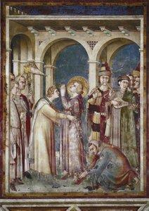 Fresco van het leven van Sint Martin (detail van Sint Martin als ridder)