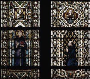 Sint Antonius van Padua en Kardinaal Gentile van Montefiore knielend - Glas-in-lood door Simone Martini