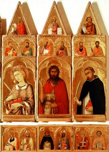 Sint-Catharina van Alexandrië, Johannes de Doper, Sint-Pieter van Verona. Detail van het Sint-Catharina van Alexandrië Polyptiek (detail) door Simone Martini